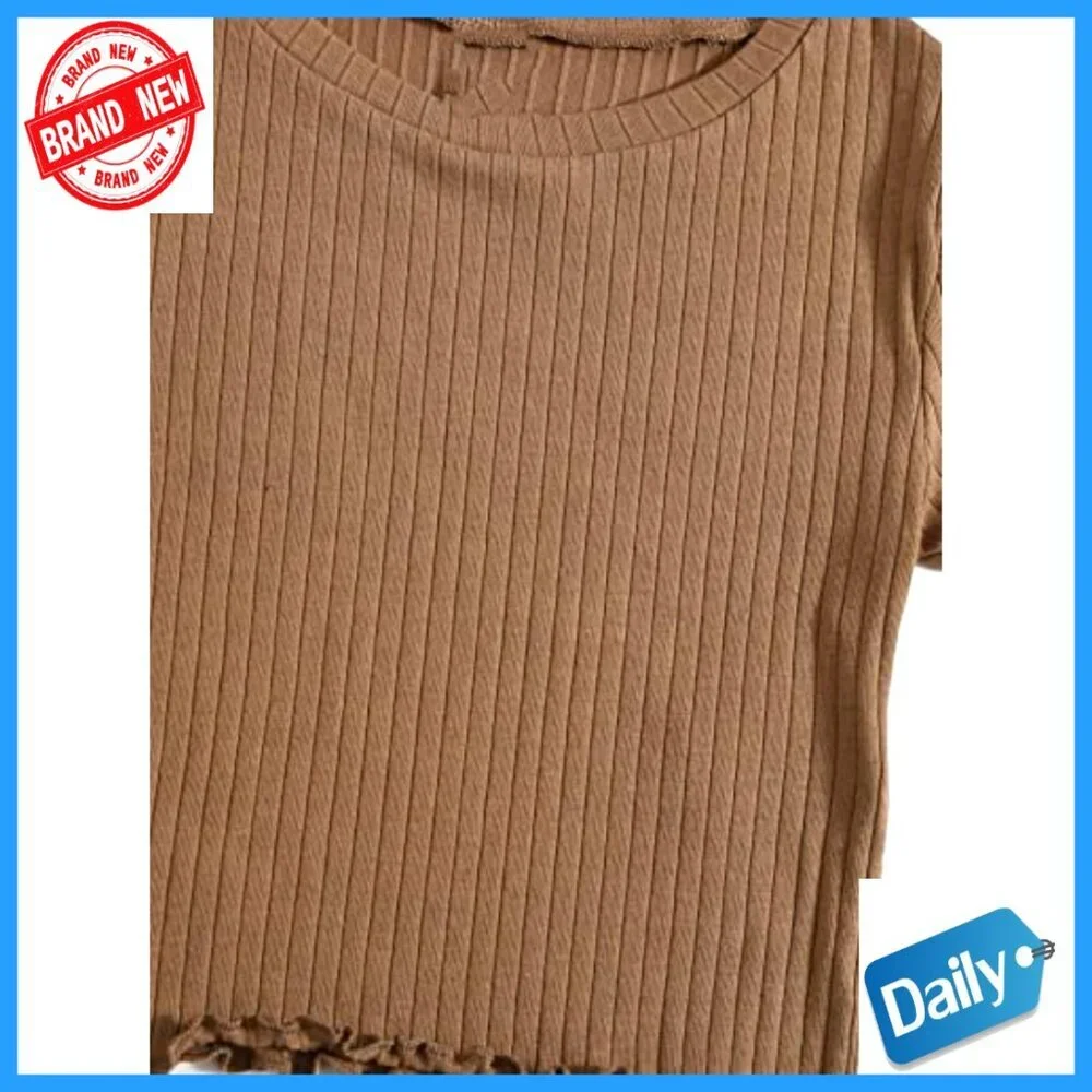 Girls' Crop Top Tee Slim Fit Cotton Rib Knit Short Sleeve Casual Wear